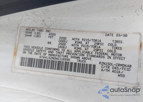 1998 Toyota Tacoma from USA, damaged, VIN 4TAVL52N0WZ118990